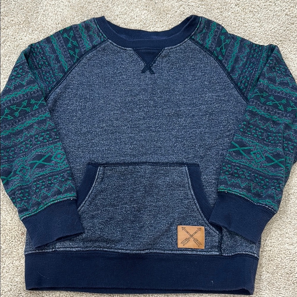 Gymboree Blue and Green Crewneck Sweater with V-Stitch Detail
